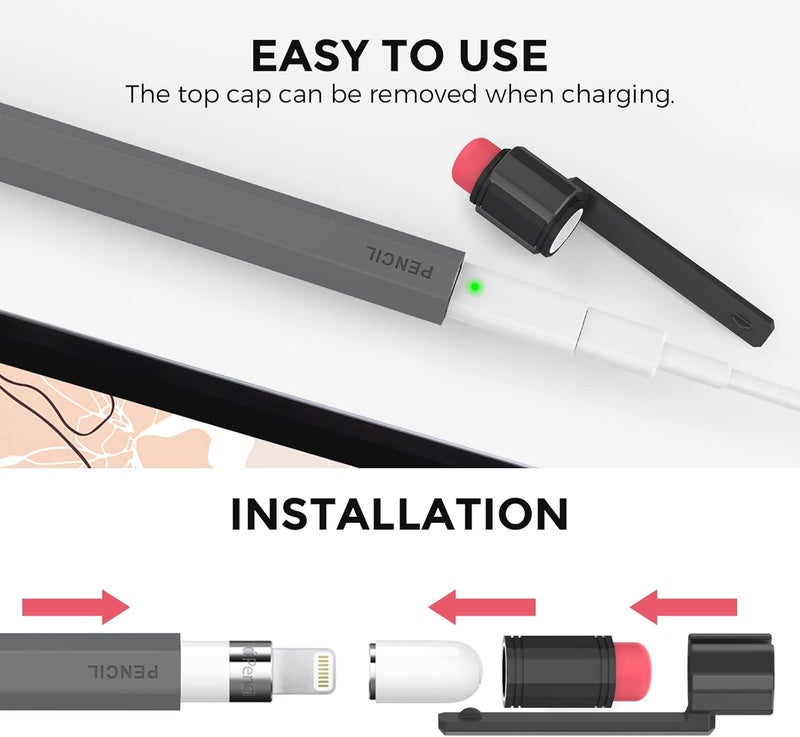 TRONWIN Apple Pencil 1st Generation Case, Silicone Pencil Sleeve Cover Perfect Grip Skin Classic Design with Sturdy Clip Compatible with Apple Pencil 1st gen for ipad (Deep Gray) - Image 4